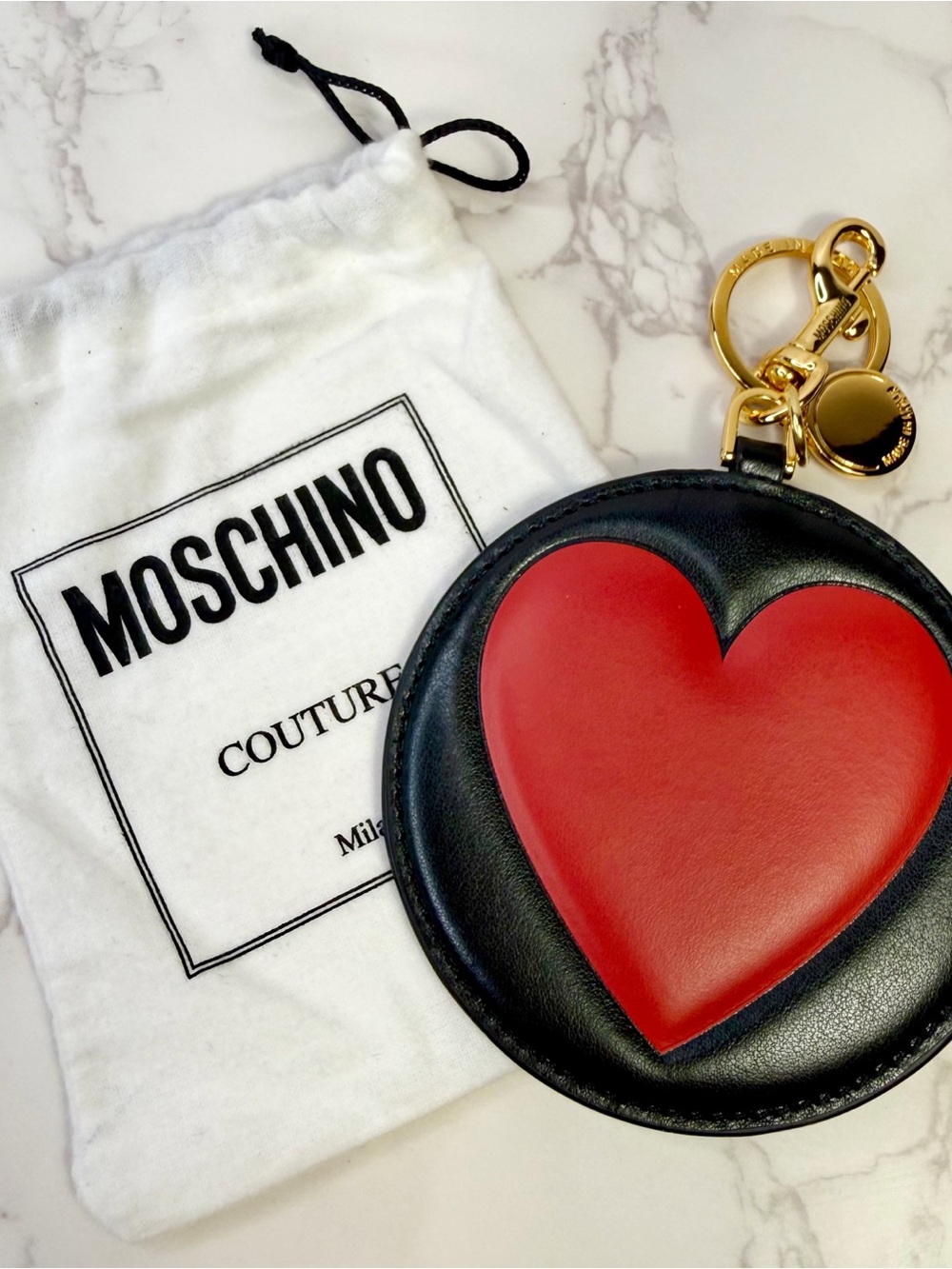 Moschino 3D Big Heart Calfskin Leather Keychain/Bag Charm